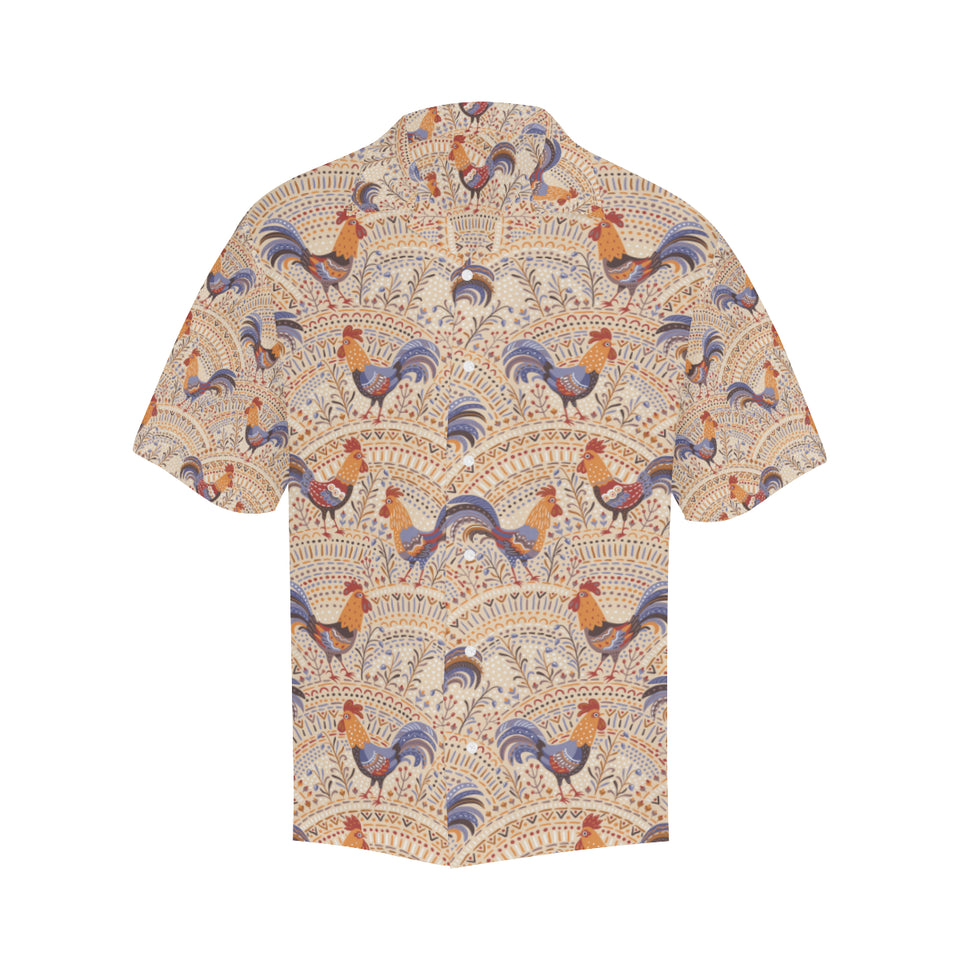 Cute rooster chicken cock floral ornament backgrou Men's All Over Print Hawaiian Shirt