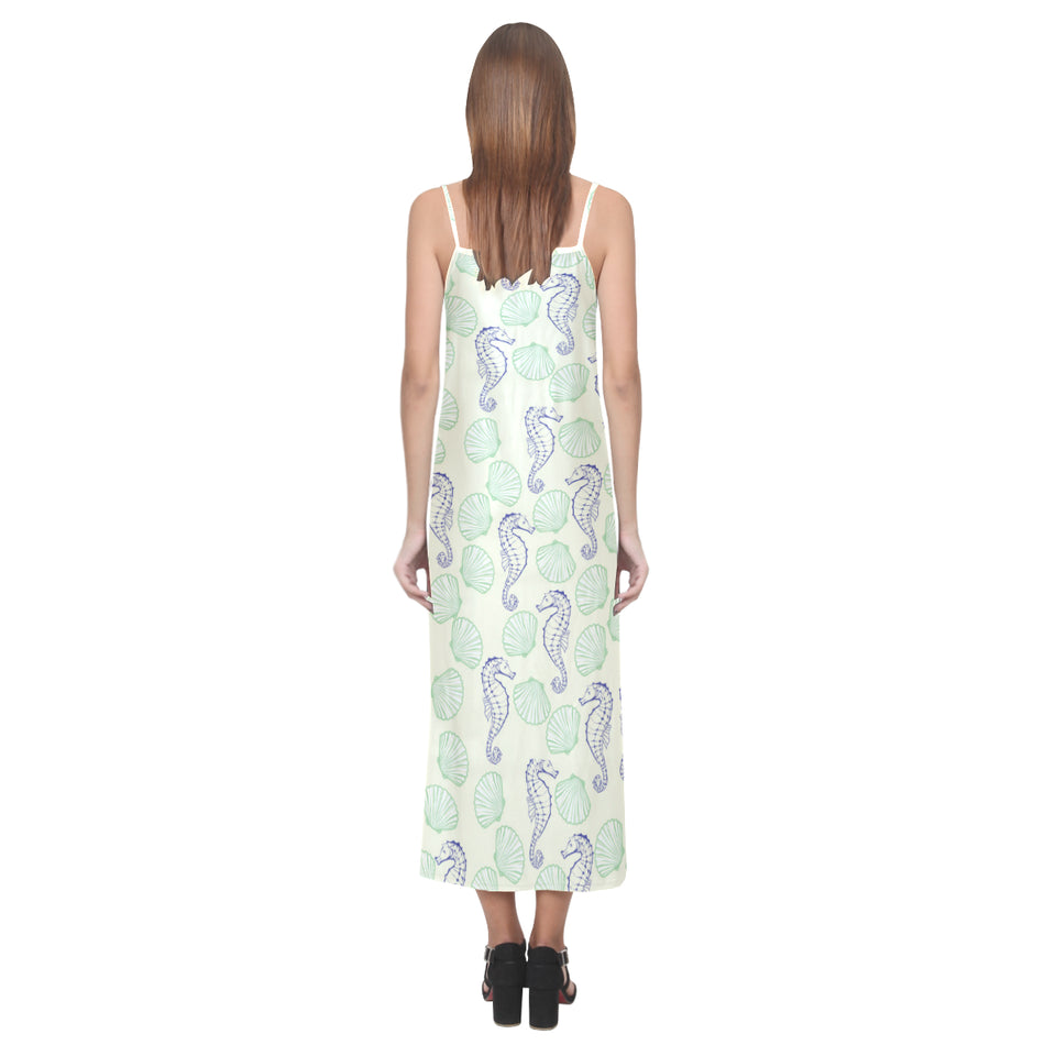 Seahorse shell pattern V-Neck Open Fork Long Dress