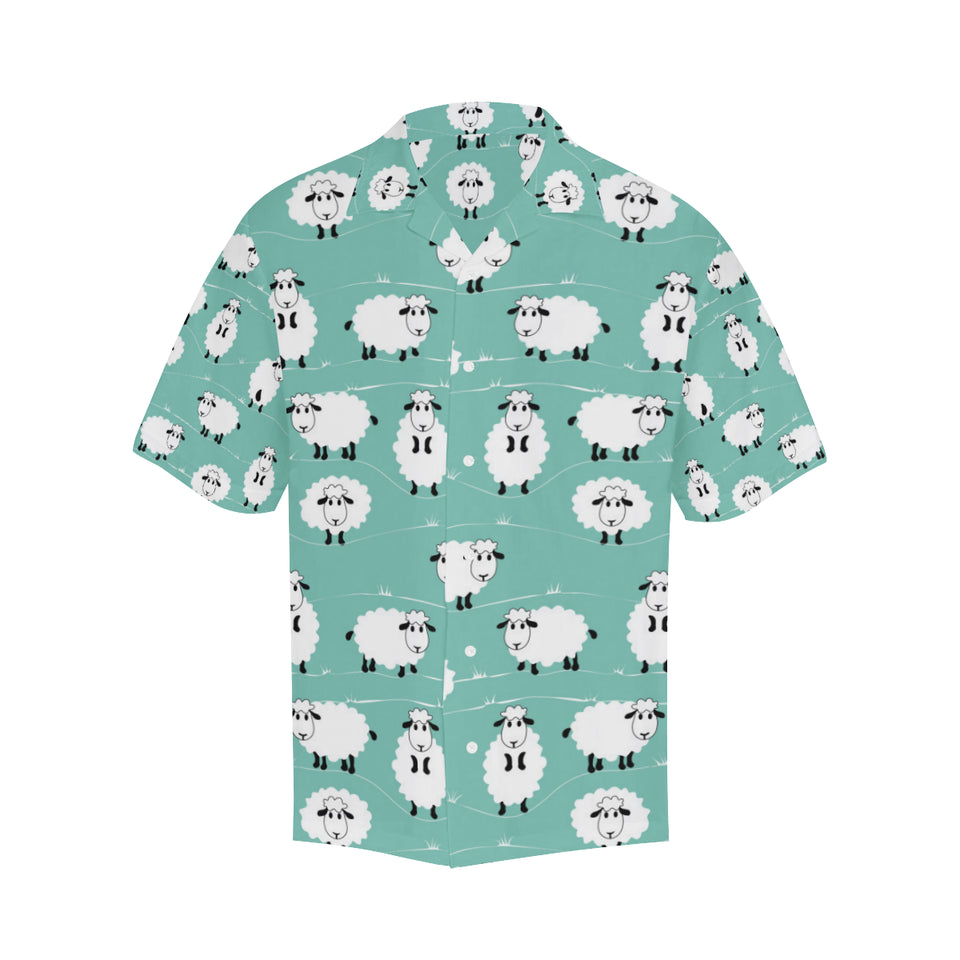Cute sheep green background Men's All Over Print Hawaiian Shirt