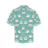Cute sheep green background Men's All Over Print Hawaiian Shirt