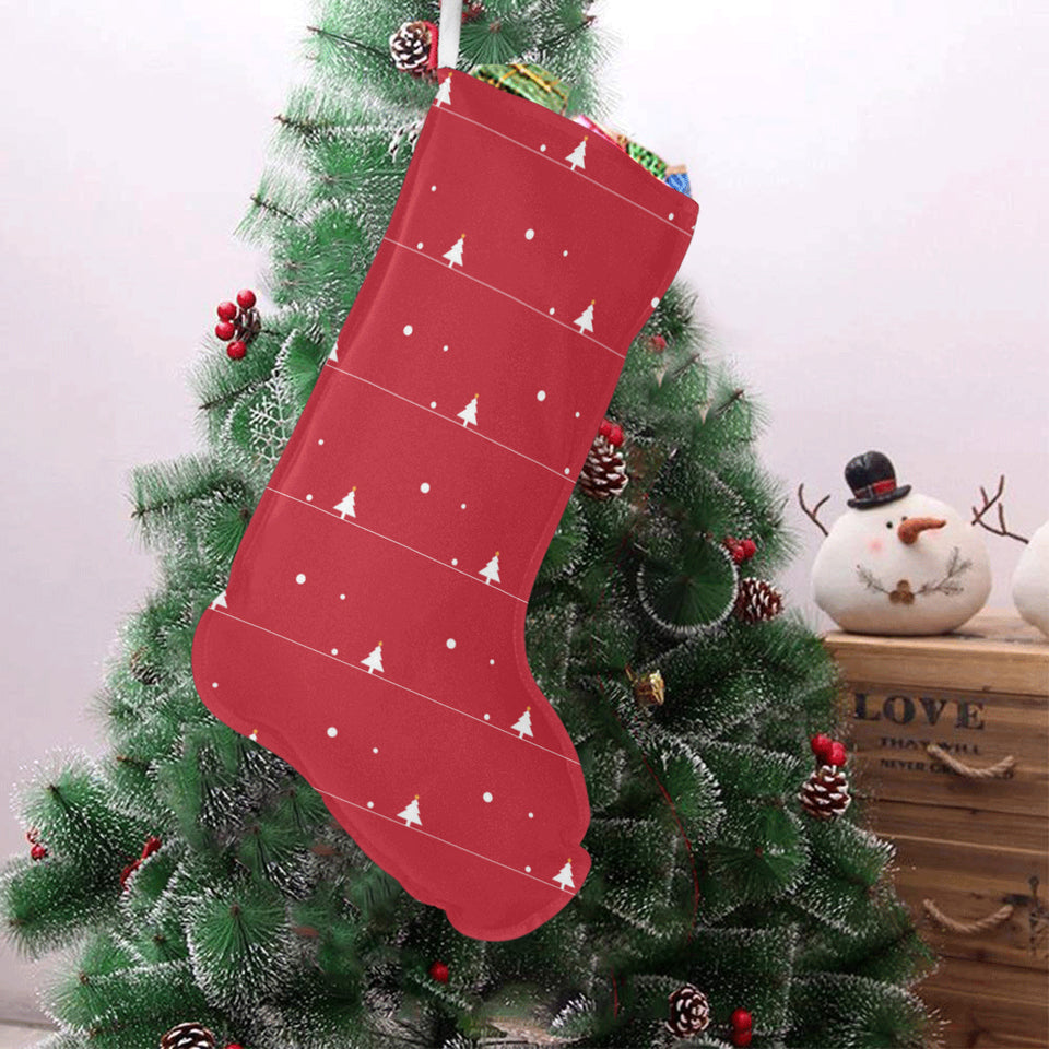 Christmas tree star snow red background Christmas Stocking