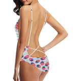 Strawberry pattern blue lines background Women's One-Piece Swimsuit