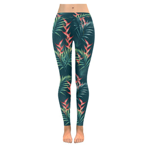 heliconia flowers, palm and monstera leaves on bla Women's Legging Fulfilled In US