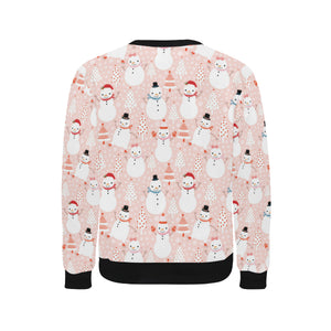 Cute snowman christmas tree snowpink background Men's Crew Neck Sweatshirt