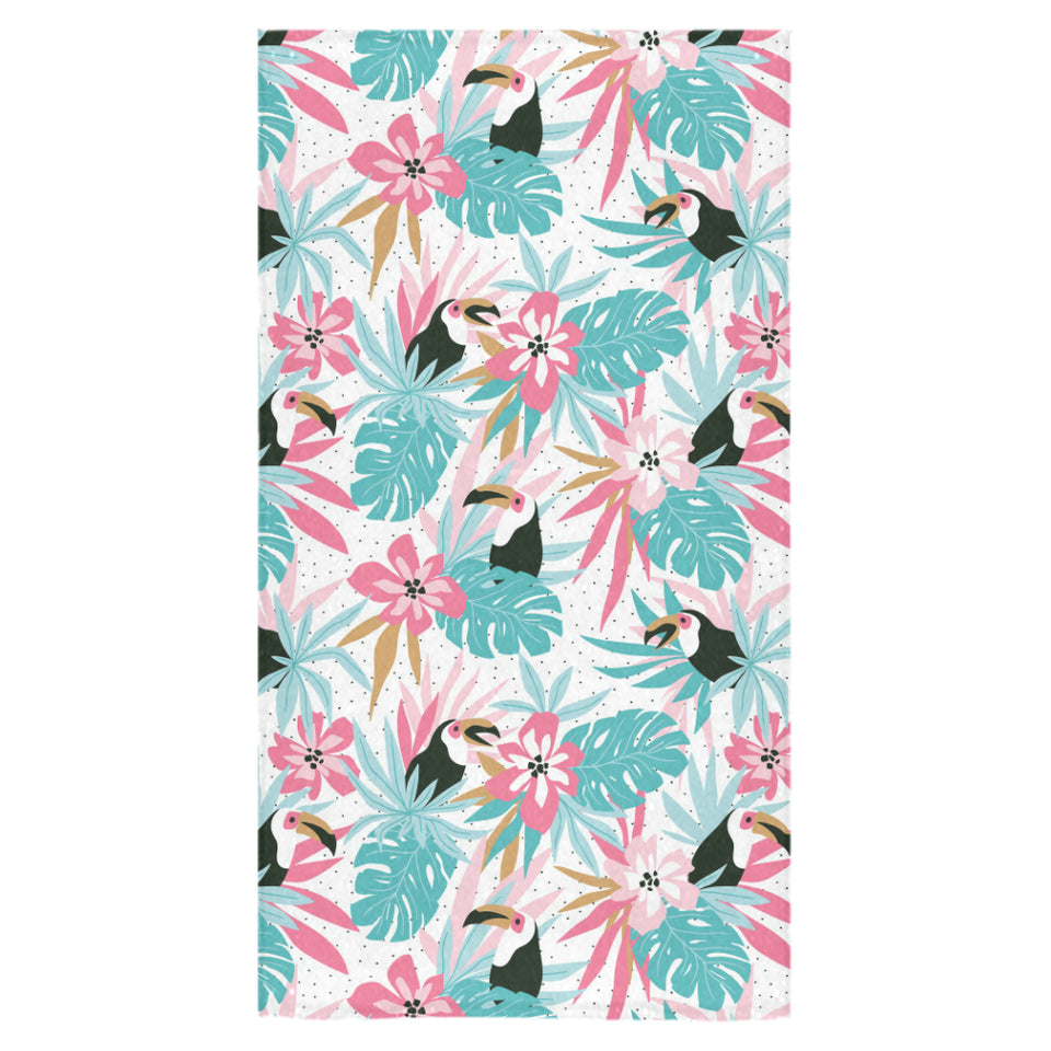 Toucan tropical flower leave pattern Bath Towel