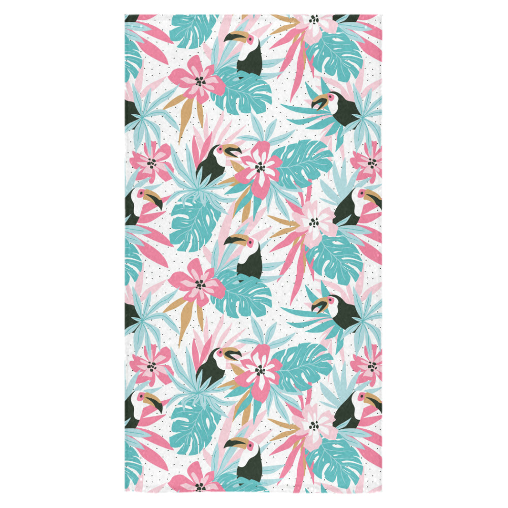 Toucan tropical flower leave pattern Bath Towel