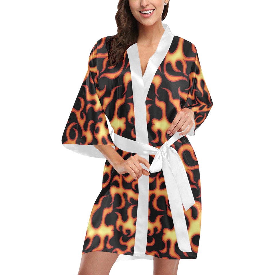 Fire flame dark pattern Women's Short Kimono Robe