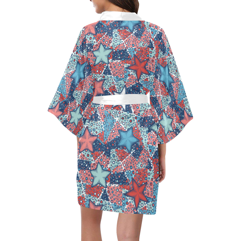 Hand drawn colorful starfish Women's Short Kimono Robe
