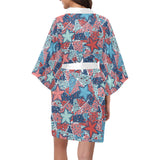 Hand drawn colorful starfish Women's Short Kimono Robe