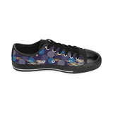 Blue japanese pattern cloud wave flower Men's Low Top Canvas Shoes Black