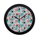 Toucan tropical flower leave pattern Elegant Black Wall Clock