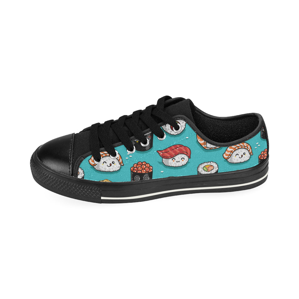 Cute sushi pattern Men's Low Top Canvas Shoes Black