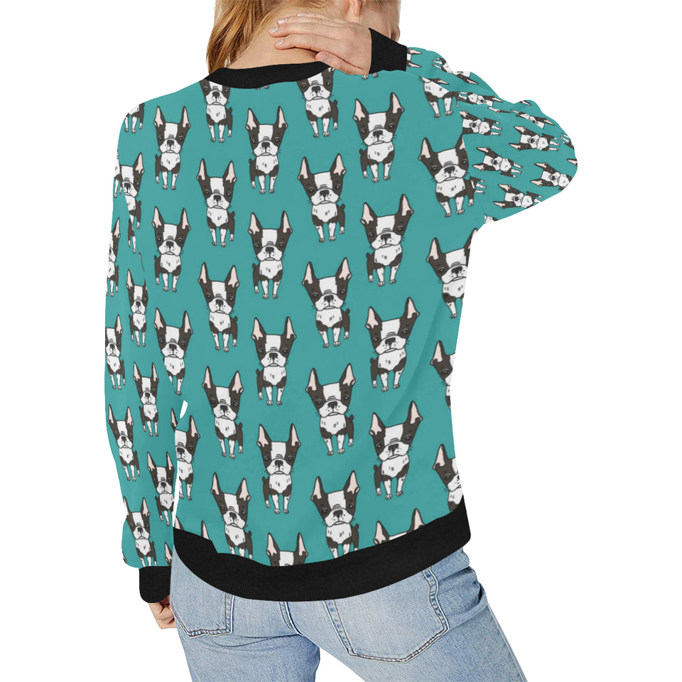 Hand drawn boston terrier dog pattern Women's Crew Neck Sweatshirt