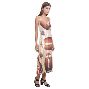 American football ball design pattern V-Neck Open Fork Long Dress
