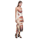 American football ball design pattern V-Neck Open Fork Long Dress