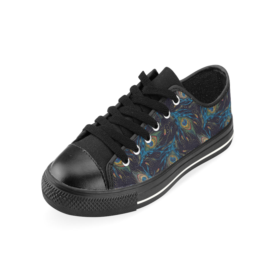 Beautiful peacock feather pattern Men's Low Top Canvas Shoes Black