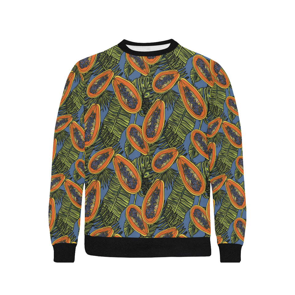 Colorful papaya tropical leaves Men's Crew Neck Sweatshirt