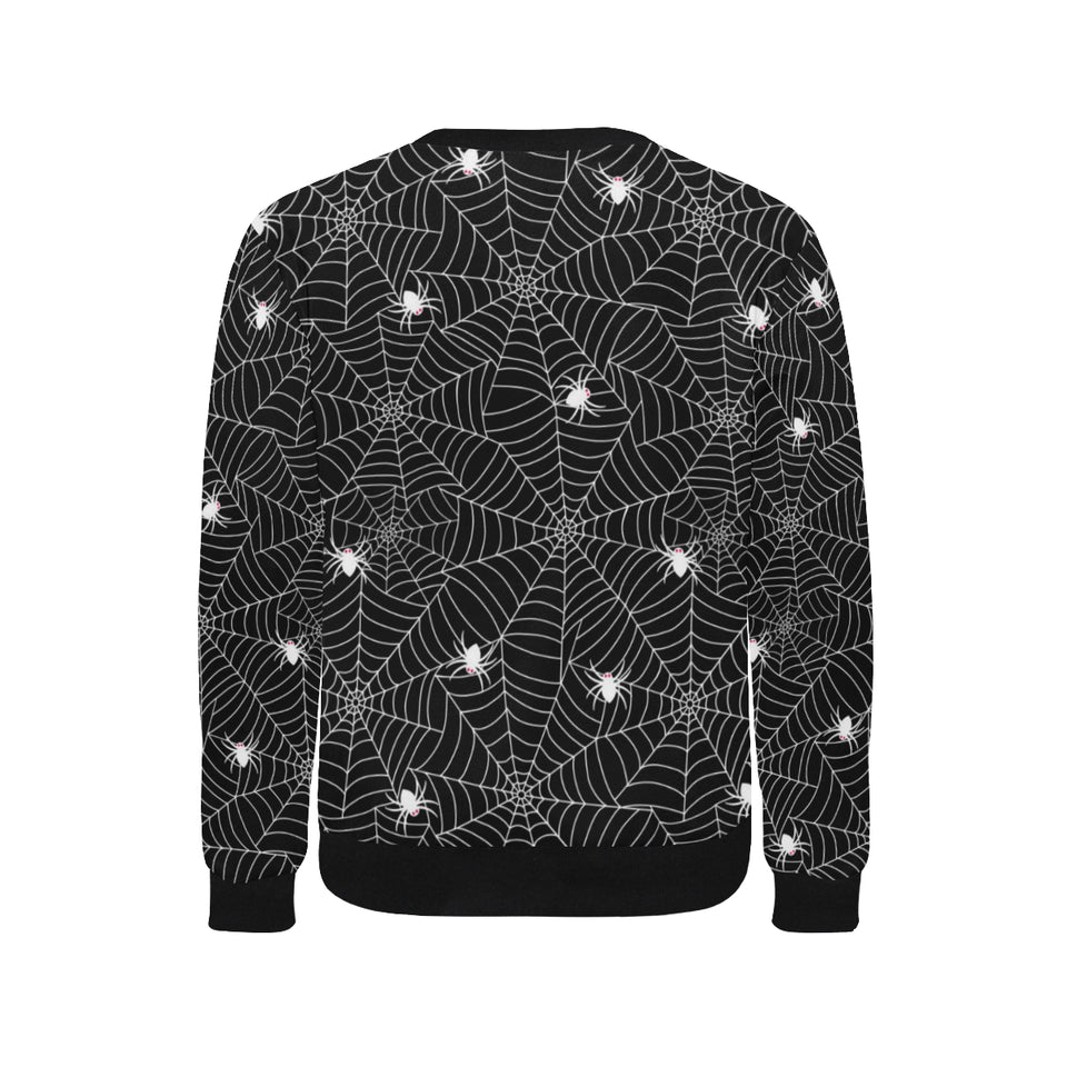 Spider web design pattern Black background white c Men's Crew Neck Sweatshirt