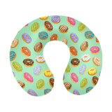 Colorful donut pattern green background U-Shaped Travel Neck Pillow