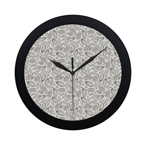 cacao beans leaves pattern Elegant Black Wall Clock