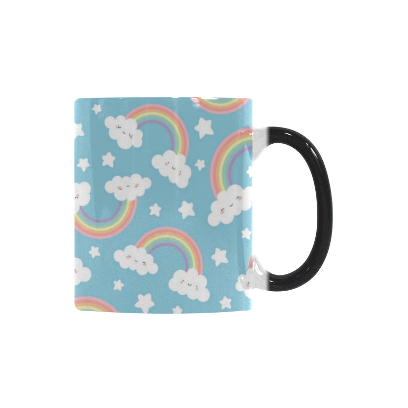 Cute rainbow clound star pattern blue background Morphing Mug Heat Changing Mug