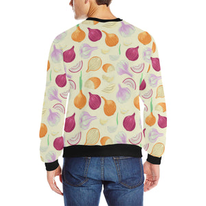 Onion garlic white red pattern Men's Crew Neck Sweatshirt