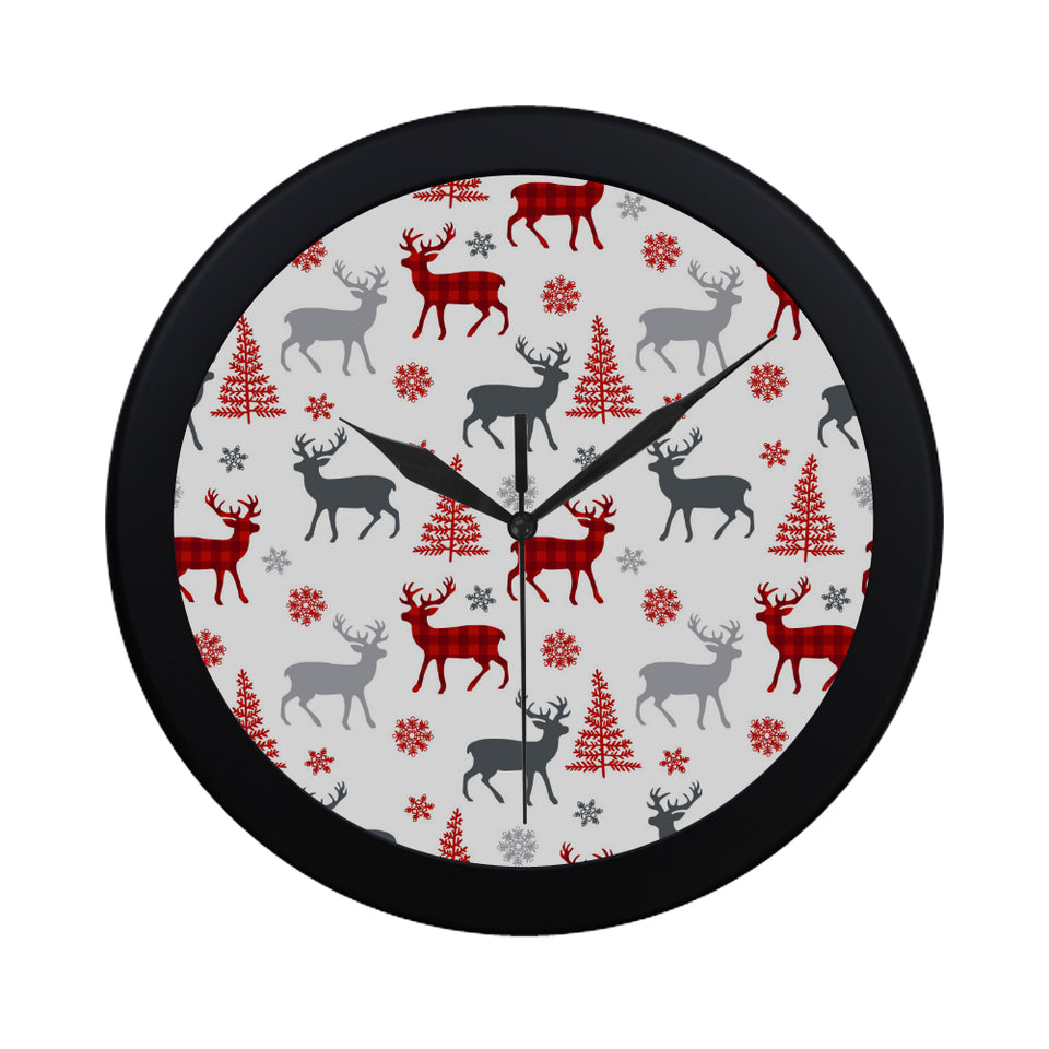 Deer tree snowflakes chrismas pattern Elegant Black Wall Clock