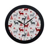 Deer tree snowflakes chrismas pattern Elegant Black Wall Clock