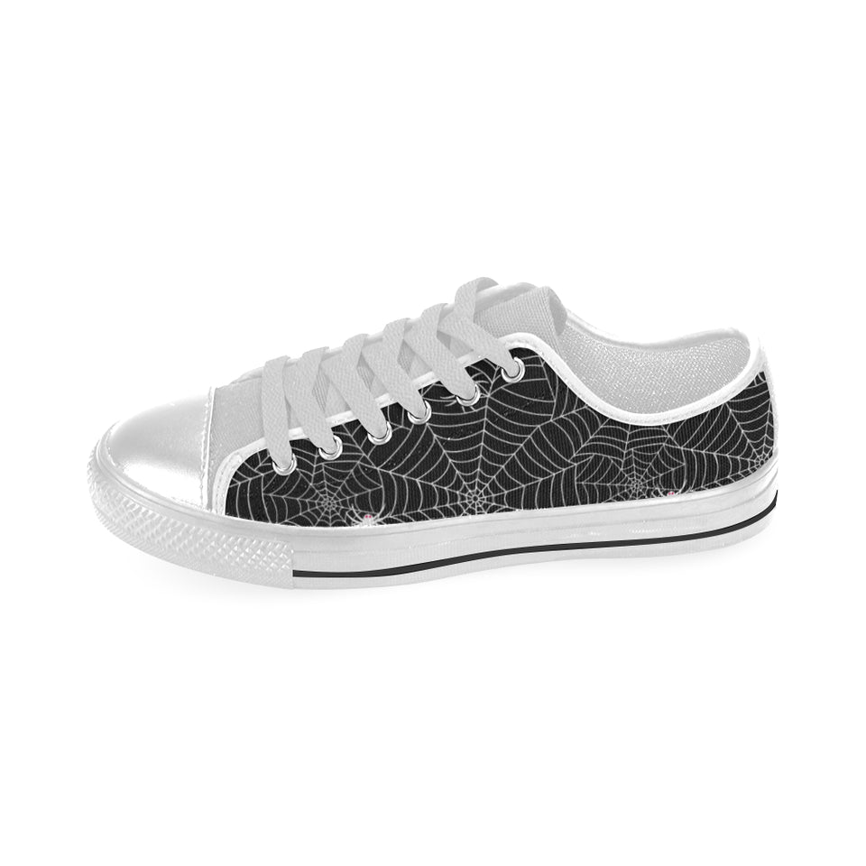 Spider web design pattern Black background white c Men's Low Top Shoes White