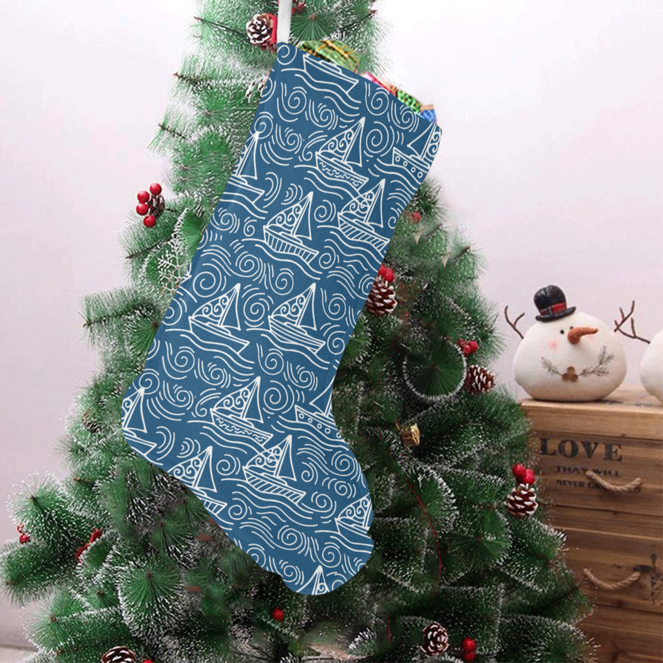 Hand drawn sailboat pattern Christmas Stocking