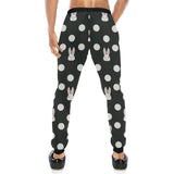 Cute white rabbit polka dots black background Unisex Casual Sweatpants