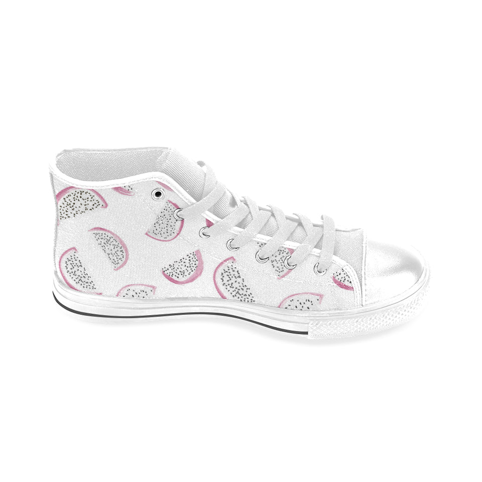 dragon fruit pattern Men's High Top Canvas Shoes White
