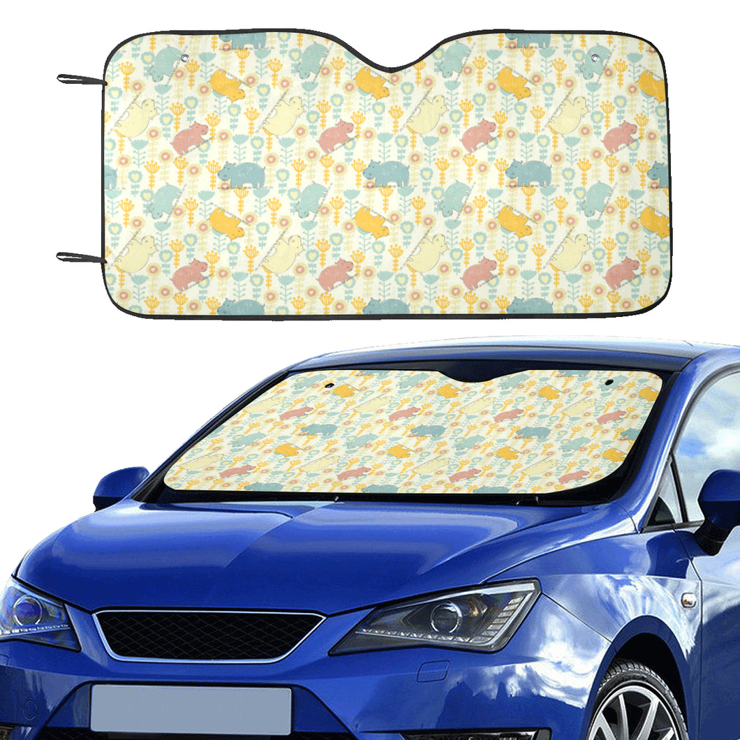 Hippopotamus Pattern Print Design 04 Car Sun Shade