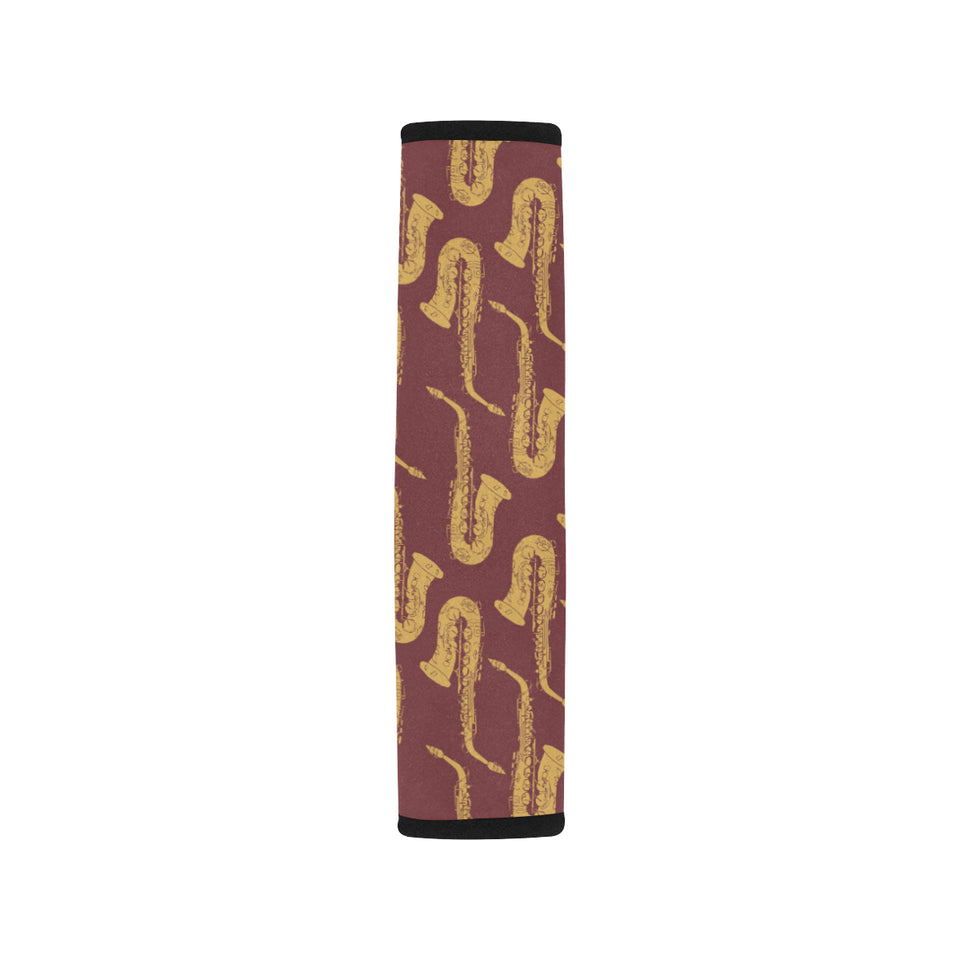 Hand drawn gold saxophone red background Car Seat Belt Cover