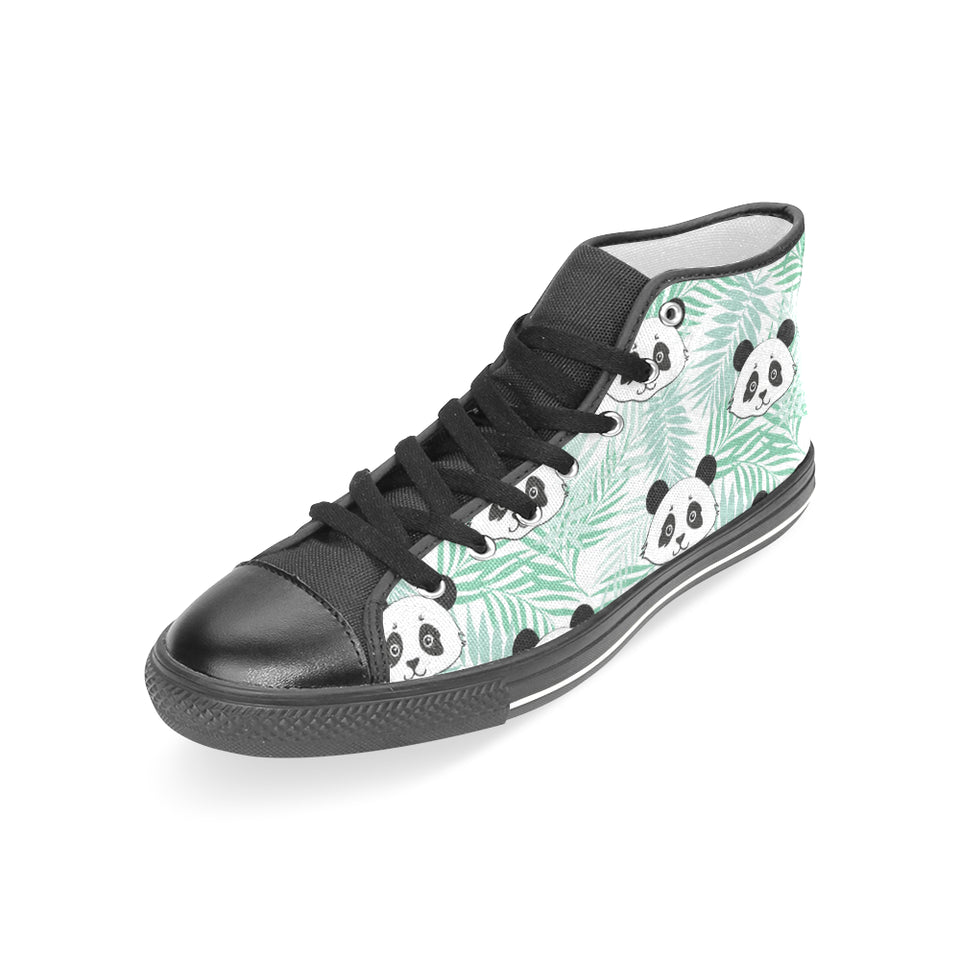 Panda pattern tropical leaves background Women's High Top Canvas Shoes Black