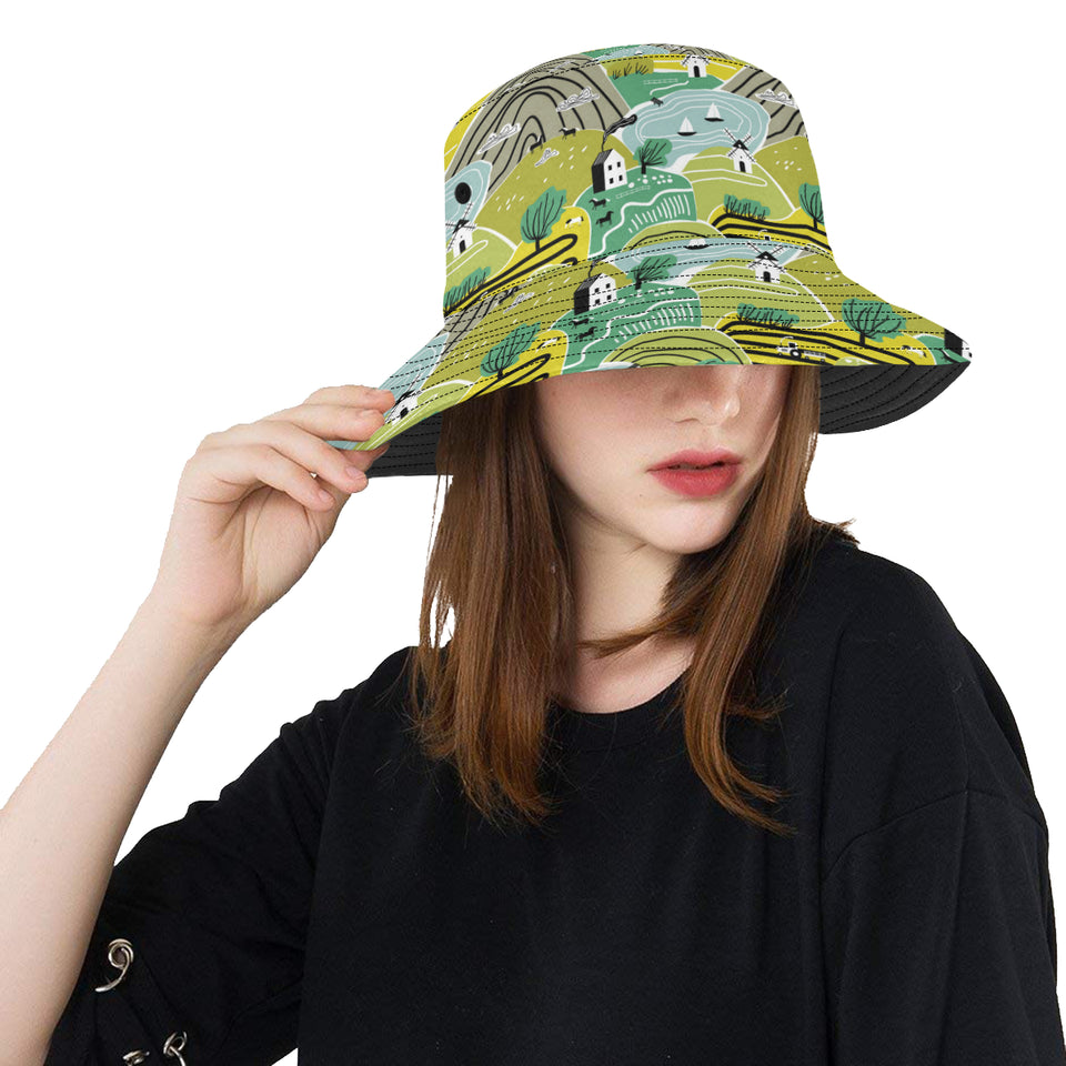 Hand drawn windmill pattern Unisex Bucket Hat