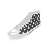 Cute white rabbit polka dots black background Men's High Top Canvas Shoes White
