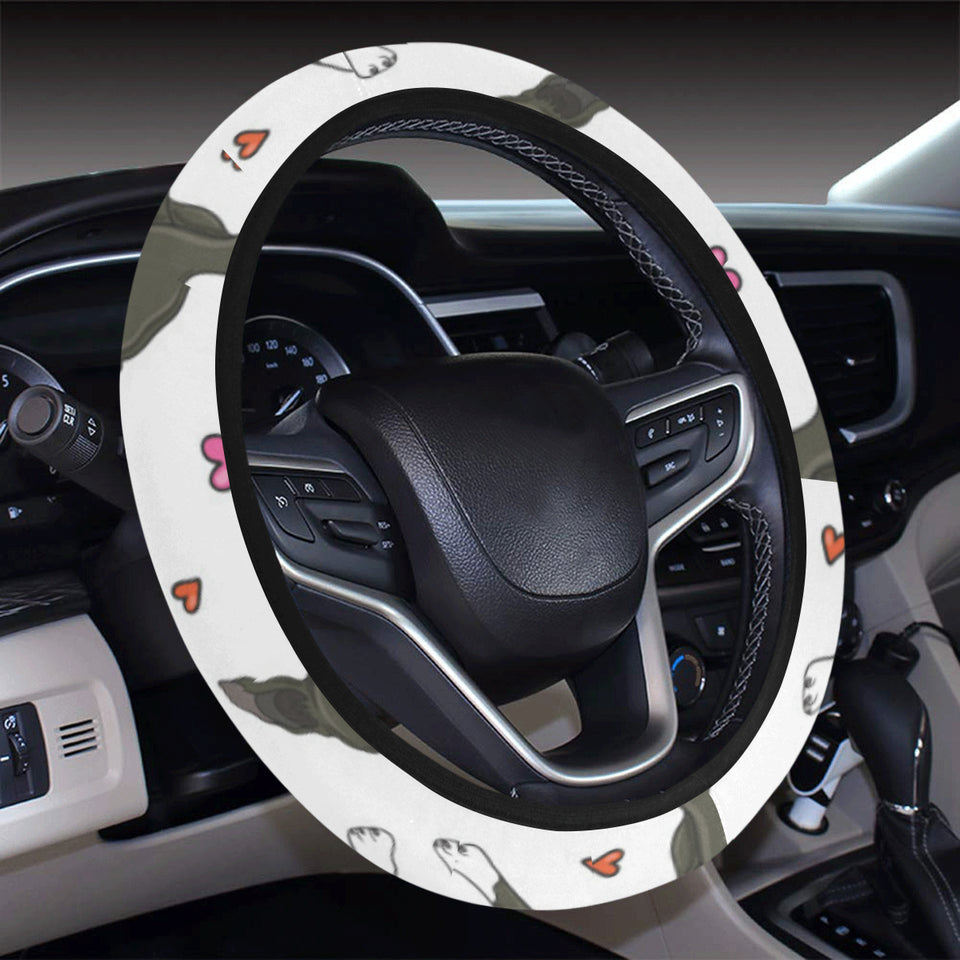 Boston terrier dog hearts vector pattern Car Steering Wheel Cover