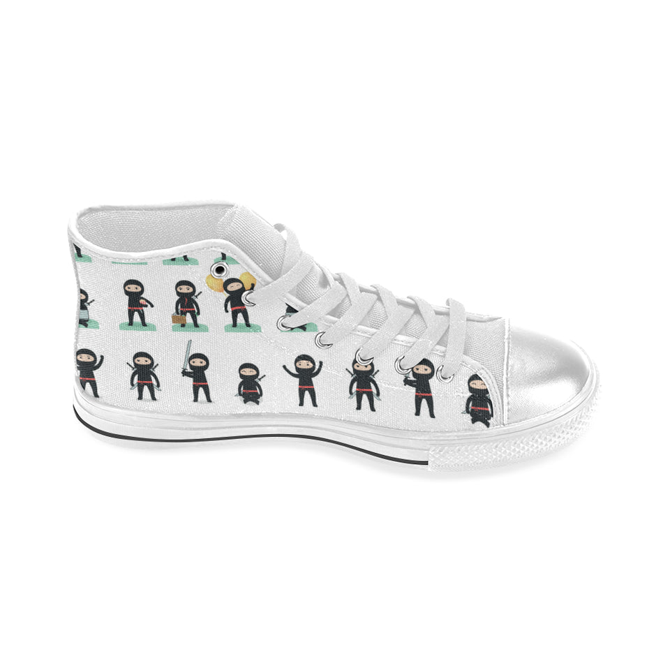 Cute ninja katana sword pattern Women's High Top Canvas Shoes White