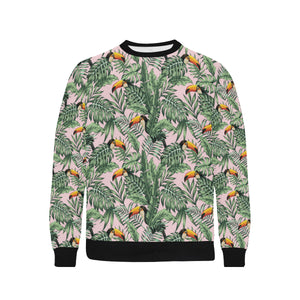 Toucan tropical green jungle palm pattern Men's Crew Neck Sweatshirt