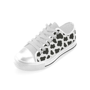 Cow skin pattern Men's Low Top Canvas Shoes White