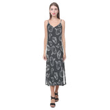 Garlic pattern black background V-Neck Open Fork Long Dress