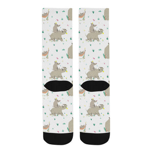 Cute Rhino pattern background Crew Socks