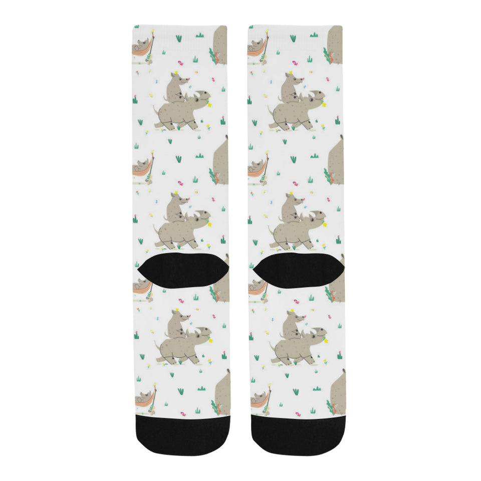 Cute Rhino pattern background Crew Socks