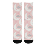 Cute moon cloud star pattern pink dot background Crew Socks