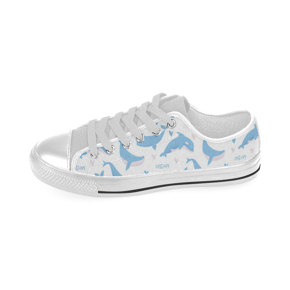 Blue whale pattern Men's Low Top Shoes White