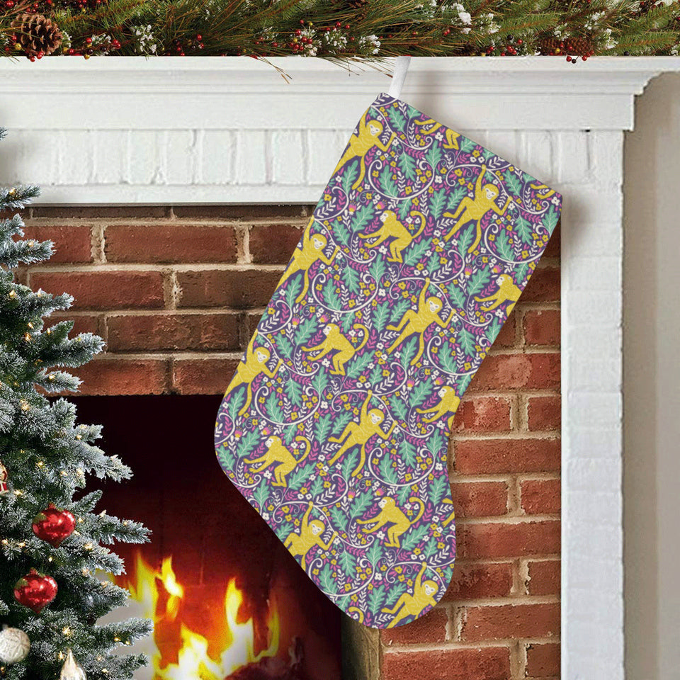 Cute yellow monkey leaves pattern Christmas Stocking