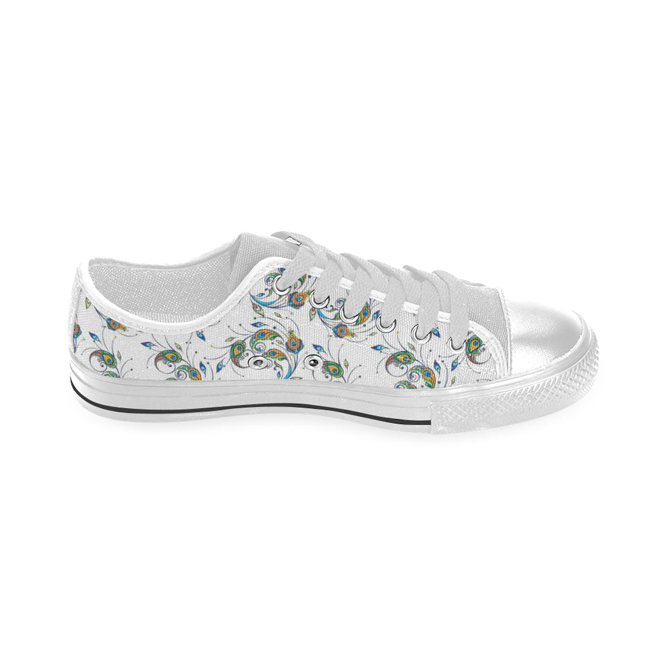 Peacock feather pattern Men's Low Top Shoes White