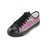 Chameleon lizard pattern pink background Kids' Boys' Girls' Low Top Canvas Shoes Black