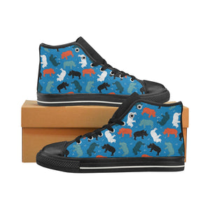 Colorful rhino pattern Women's High Top Canvas Shoes Black